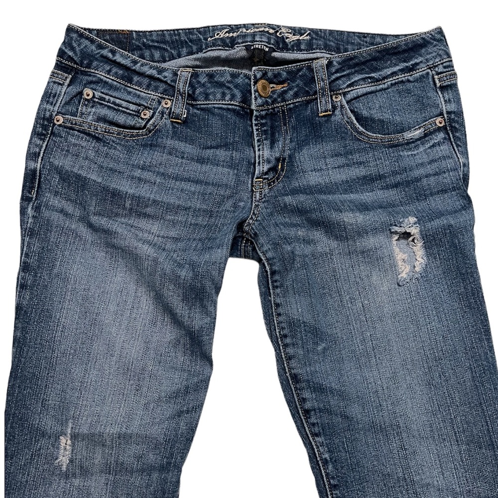 American Eagle Favorite Boyfriend Distressed Denim Jeans Dark Wash 8 SHORT